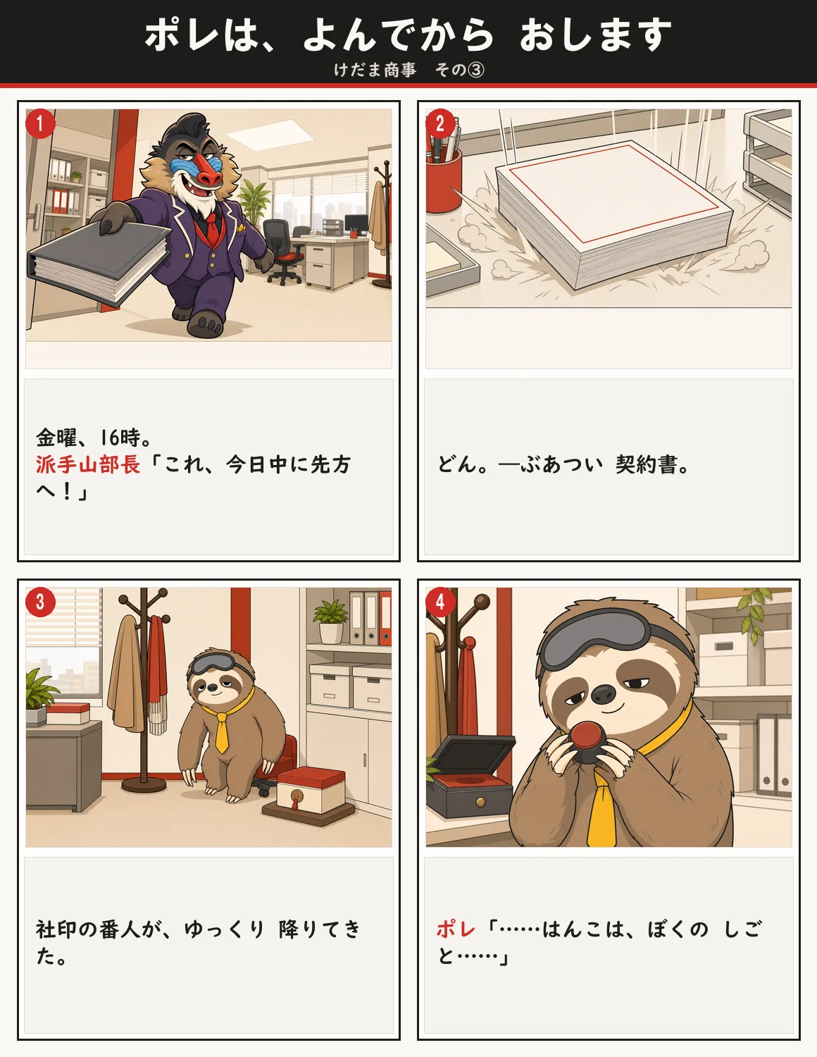 ポレは、よんでから おします 1ページ目
