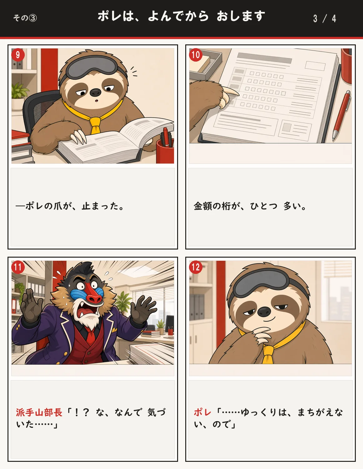 ポレは、よんでから おします 3ページ目